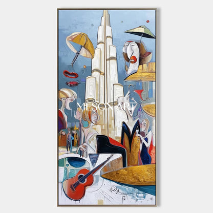 Oder Blue Luxury Abstract Painting Vertical Entryway Wall Art Decor