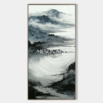 Large Black White Wabi Sabi Landscape Canvas Narrow Art Hallway Decor