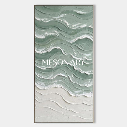 Large Green Wave And Beach Abstract Canvas Wall painting Minimalist Sea Wall Art Decor