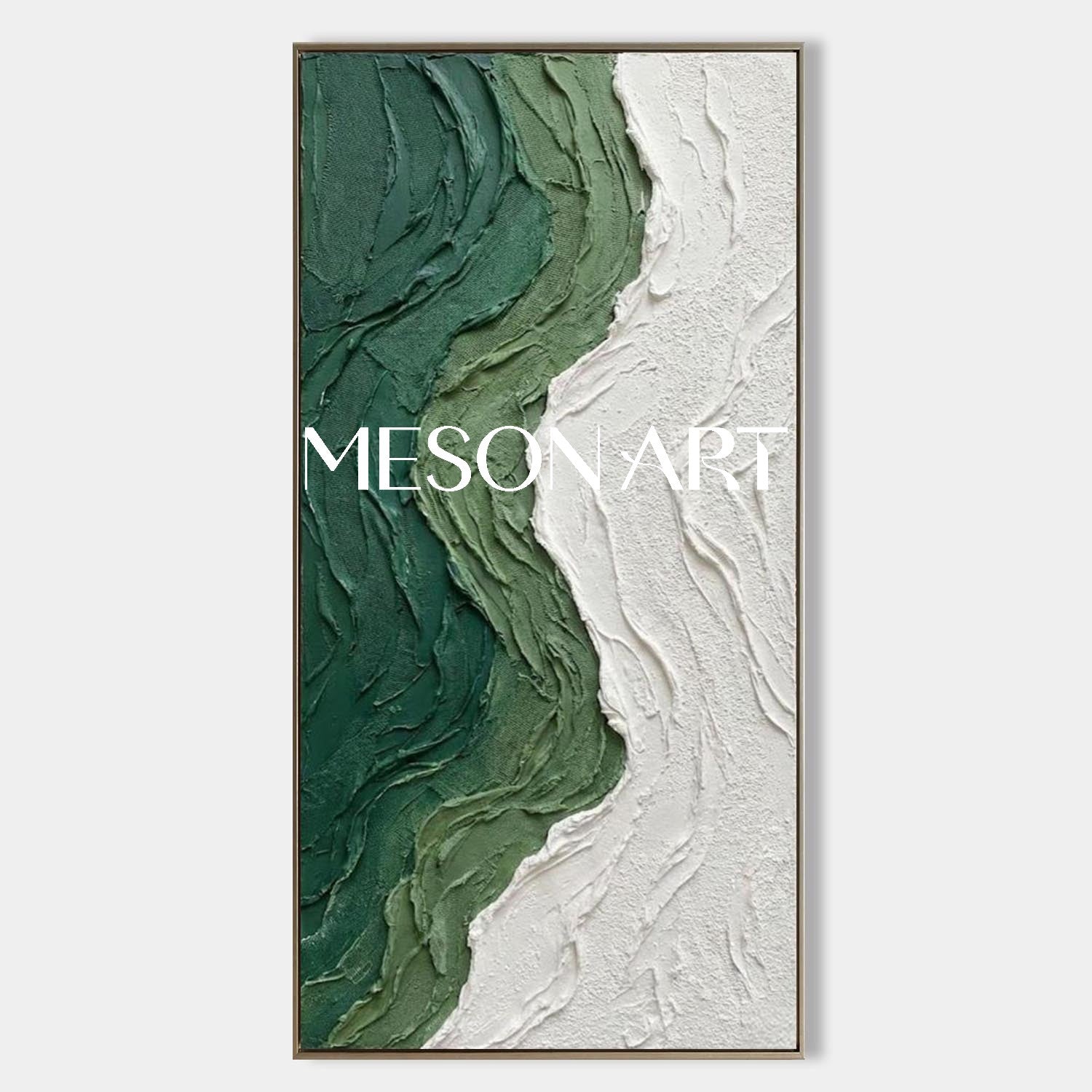 Dark Green Wall Art Heavy Texture Painting Minimalist Green Interior Decor