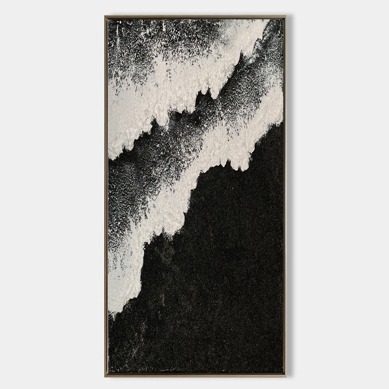 Large 3D Black and White Ocean Wave Beach Canvas Painting Black Beach Canvas Art Beach Wall Art