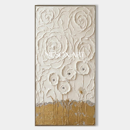 Large 3D Plaster Floral Art on Canvas Flower Textured Wall Decor