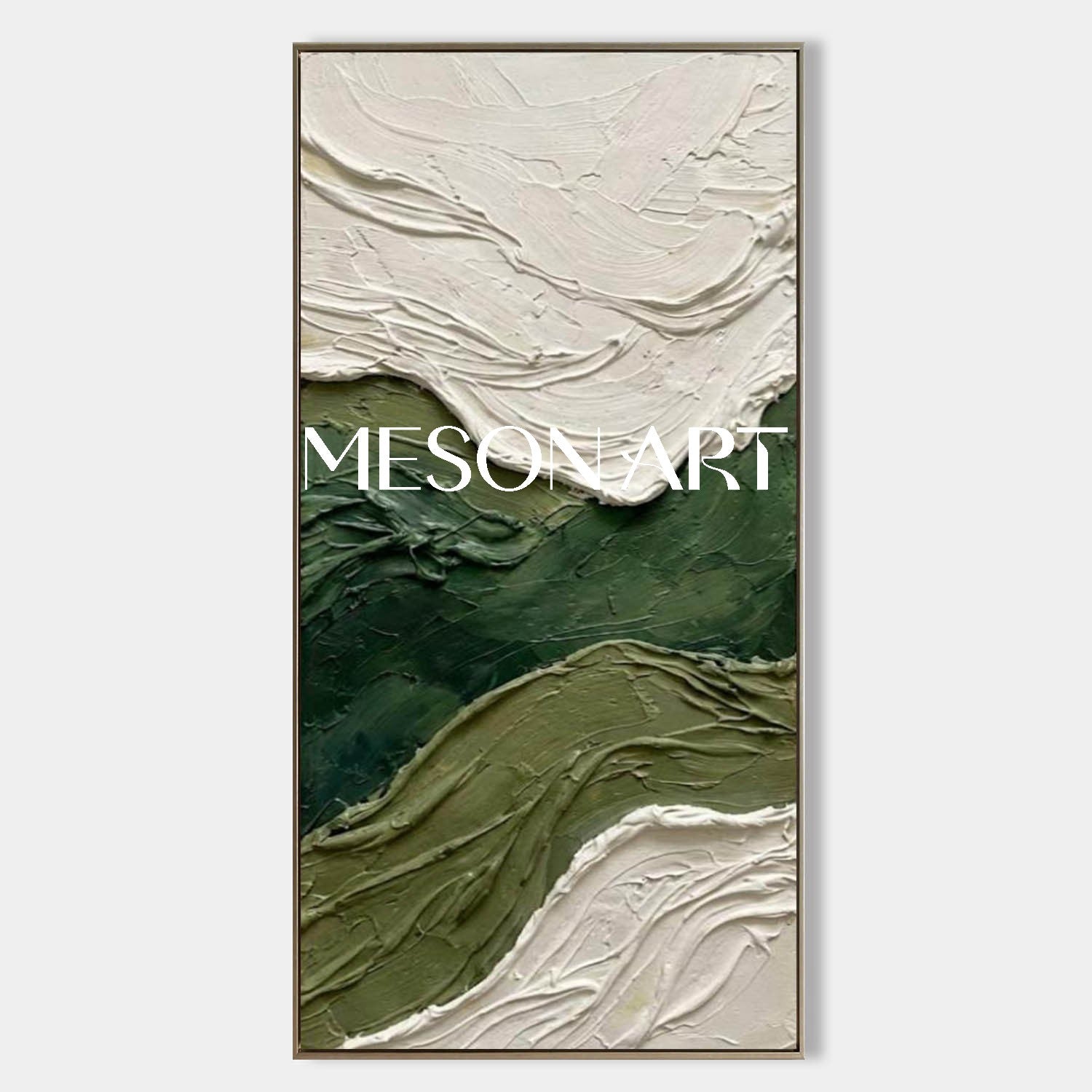 Dark Green Canvas Art High Ceiling Wall Decor Narrow Hallway Art Heavy Texture Painting