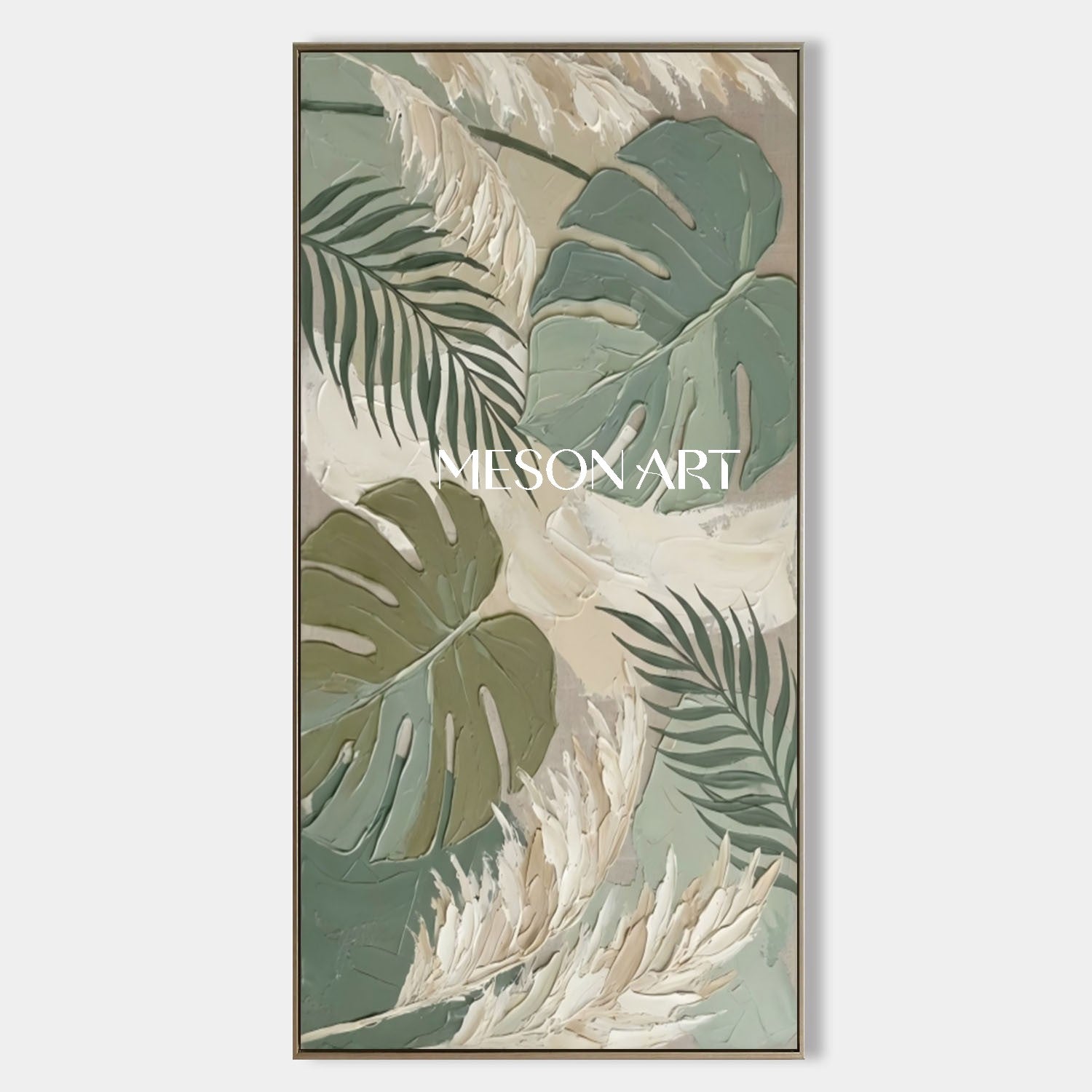 Neutral Pampas Grass Decor Large Panoramic Boho Art Impasto Botanical Painting