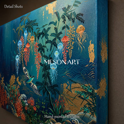 Contemporary Ukiyo-e Ocean Art With Gold Leaf For Living Room Decor