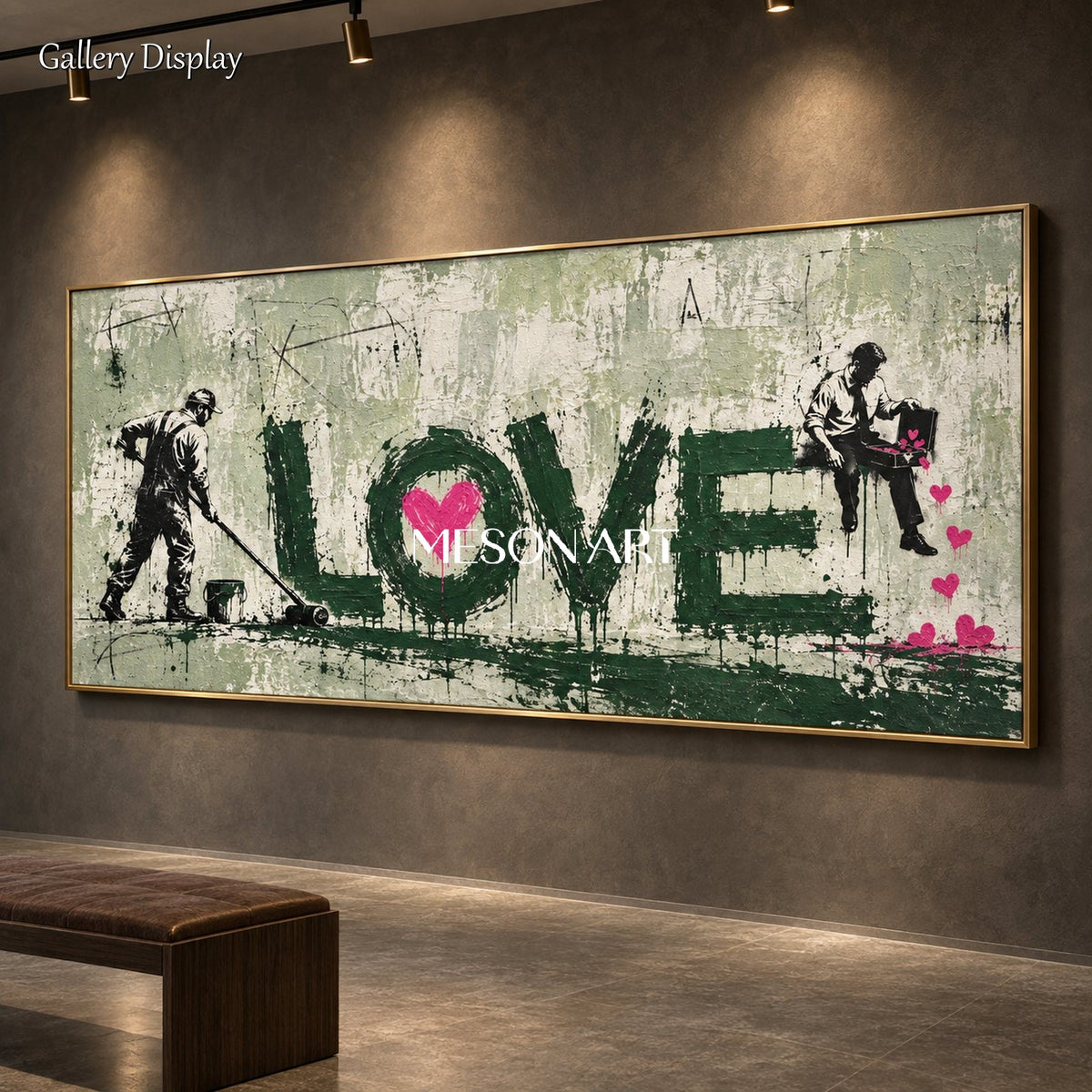 Green And Pink Abstract Graffiti Painting Hand Painted Neo Expressionist Panoramic Wall Art By Mesonart