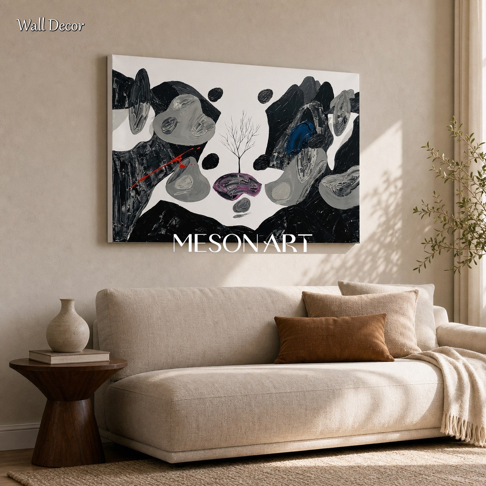 Large Abstract Wall Art With Palette Knife Texture For Modern Living Room Decor