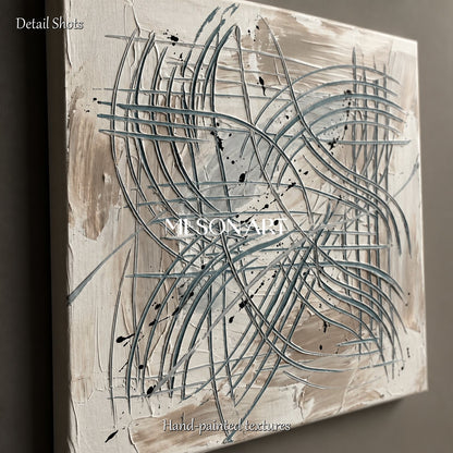 Gray And White Pollock Inspired Painting Square Wall Art For Living Room Original Artist By Mesonart