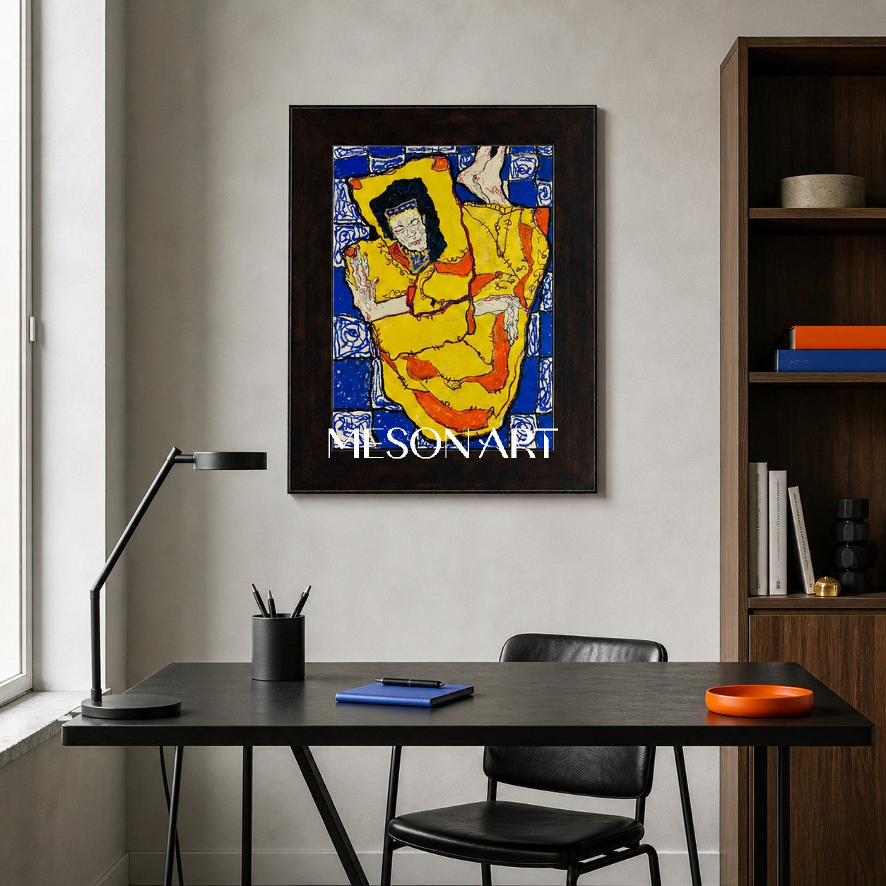Yellow And Blue Painting Original Contemporary Art Rectangular Wall Decor For Living Room By Mesonart