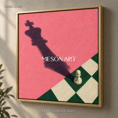 Pink And Green Surrealism Chess Painting Square Wall Art Original Artist Hand Painted For Living Room By Mesonart