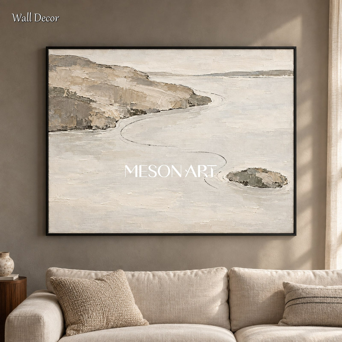 Beige And Gray Abstract Landscape Painting Rectangular Wall Art Original Artist By Mesonart
