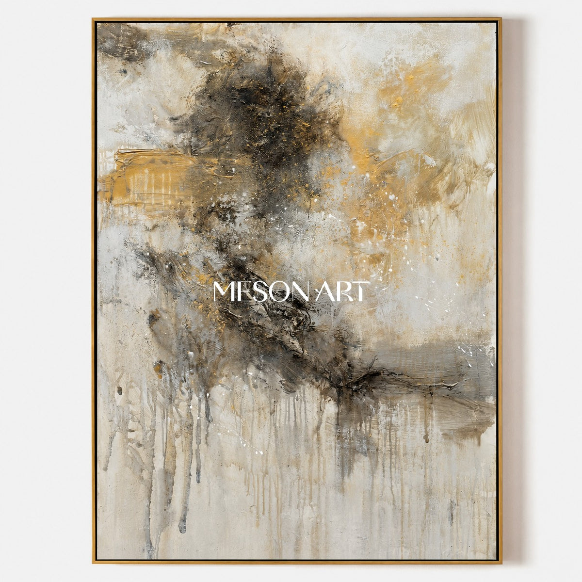 Black And Beige Abstract Painting Original Artist Large Textured Canvas Wall Art For Living Room Rectangular By Mesonart