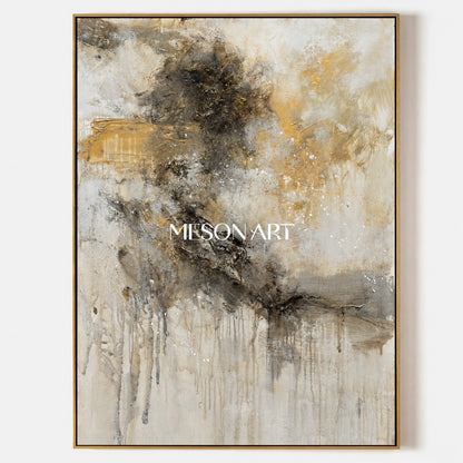 Black And Beige Abstract Painting Original Artist Large Textured Canvas Wall Art For Living Room Rectangular By Mesonart