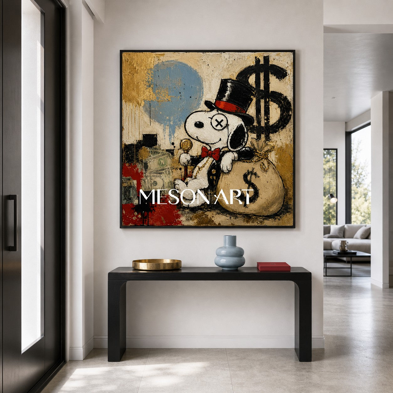 Luxury Graffiti Pop Art Painting With Gold Accents For Modern Living Room Decor