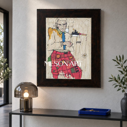 Red Beige Abstract Expressionist Portrait Painting Rectangular Wall Art Original Artist By Mesonart