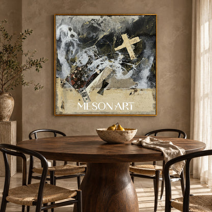 Black And Gold Painting Abstract Modern Textured Mixed Media Original Artist Square Wall Art For Living Room By Mesonart