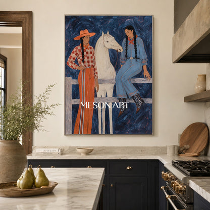 Modern Western Cowboy Art With Horse And Colorful Geometric Patterns For Living Room Decor
