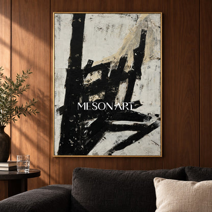 Black And White Abstract Art Minimalist Painting Rectangular Wall Art For Living Room Original Artist By Mesonart