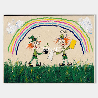 Whimsical Pop Art Painting With Rainbow Characters For Kids Room Decor