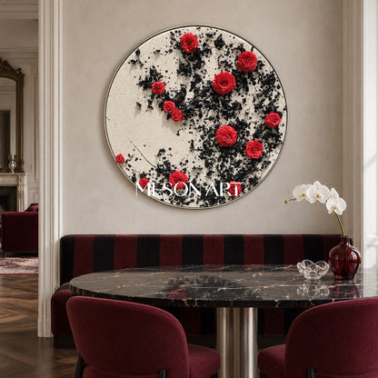 Red And Black Botanical Painting Modern Organic Circular Wall Art Original Hand Painted By Mesonart