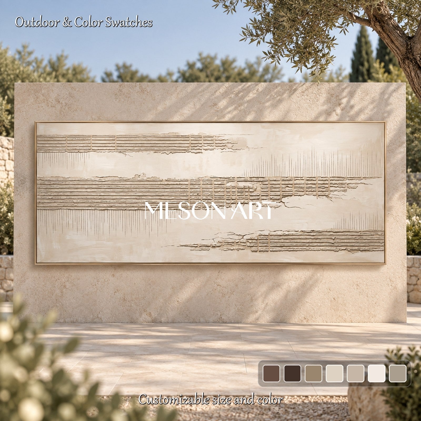 Beige Textured Painting Panoramic Wall Art For Living Room