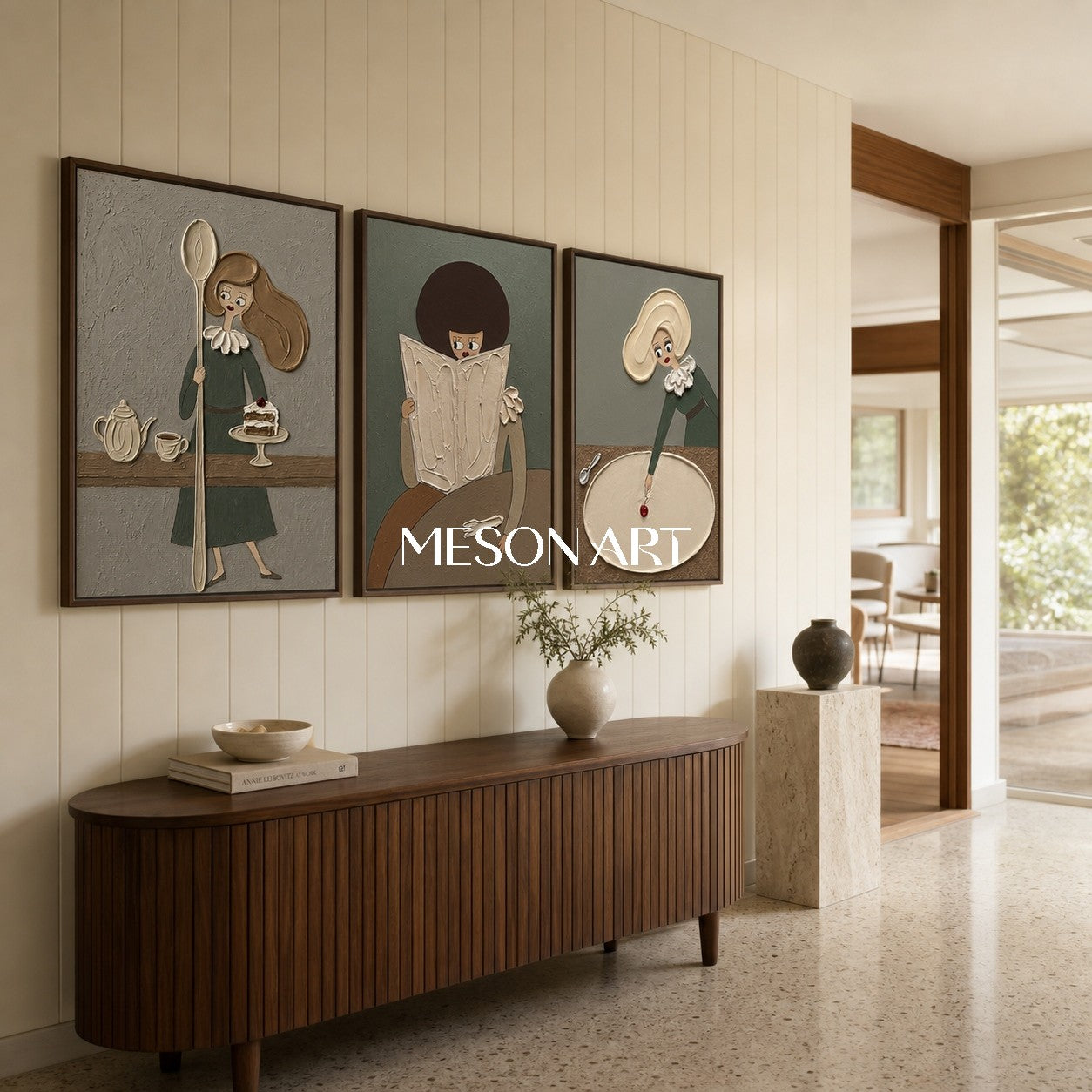 Pop Art Cartoon Figurative Painting With Plaster Texture For Modern Dining Room Decor