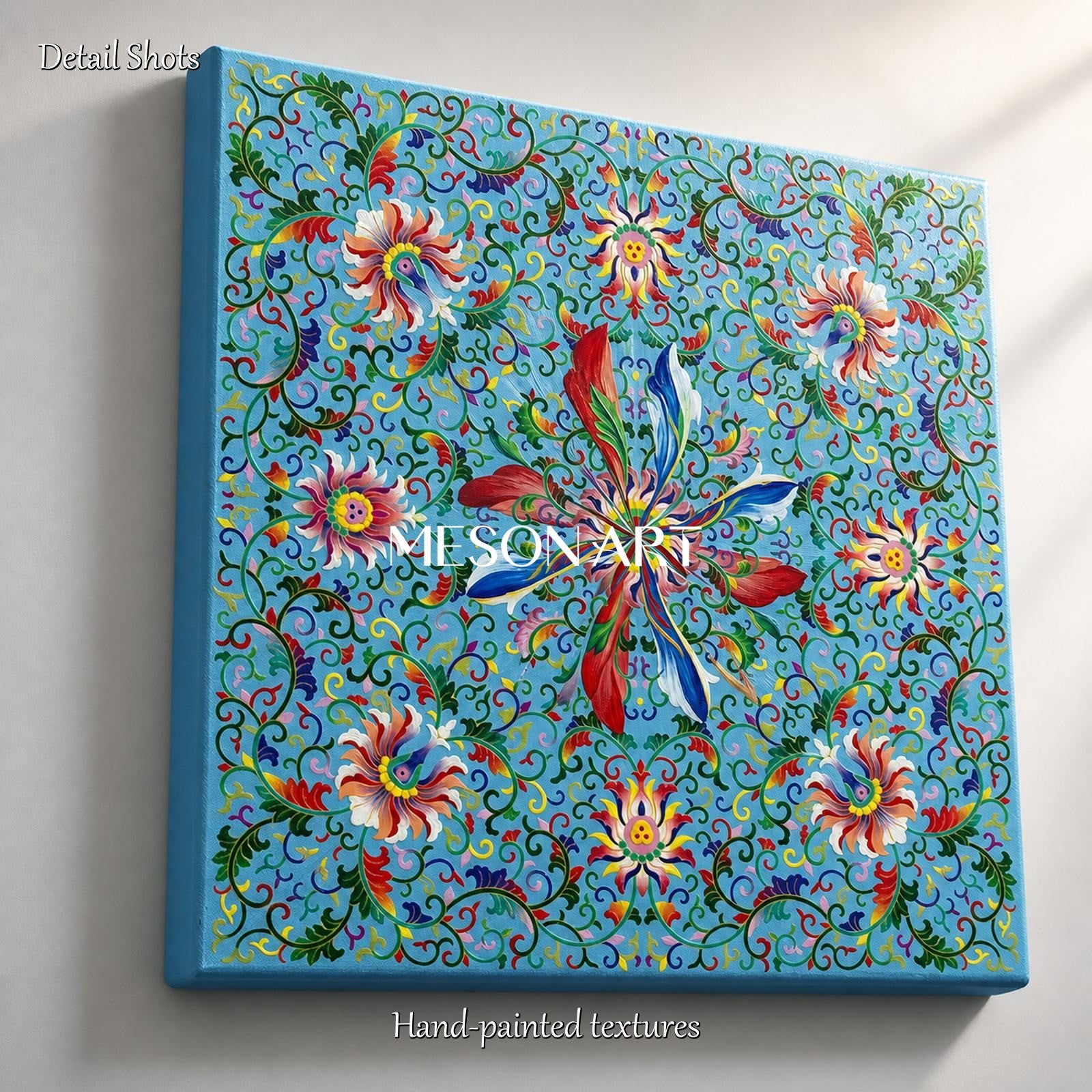 Blue And Green Islamic Geometric Floral Art Square Painting Original Artist Hand Painted By Mesonart