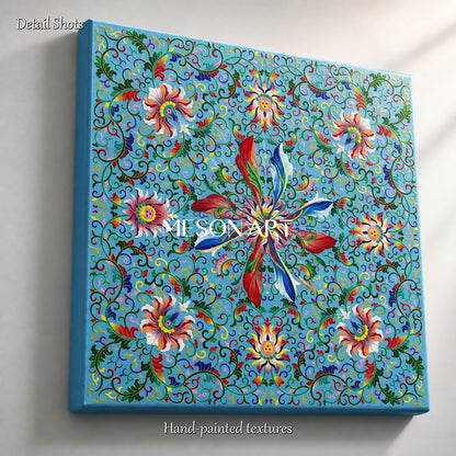 Blue And Green Islamic Geometric Floral Art Square Painting Original Artist Hand Painted By Mesonart