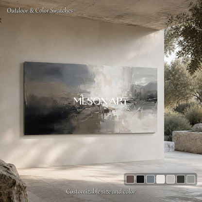 Gray And White Abstract Painting Large Panoramic Wall Art For Living Room By Mesonart
