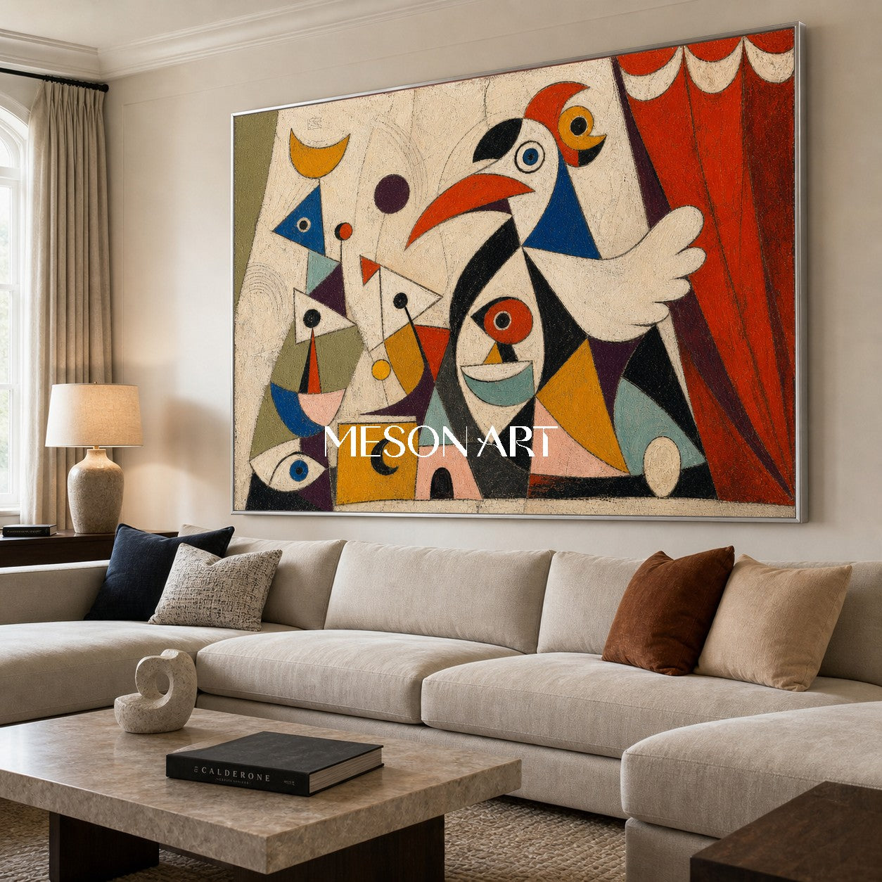Surrealist Animal Art Painting With Cubist Geometry For Modern Living Room Decor