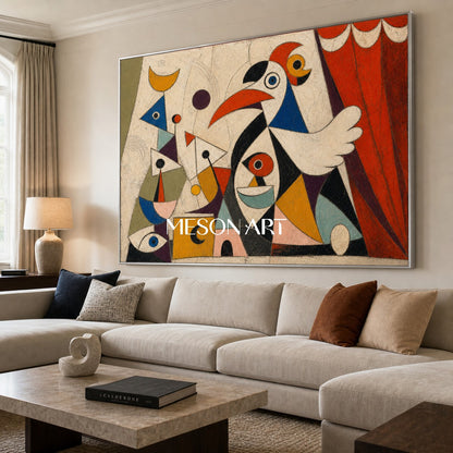 Surrealist Animal Art Painting With Cubist Geometry For Modern Living Room Decor