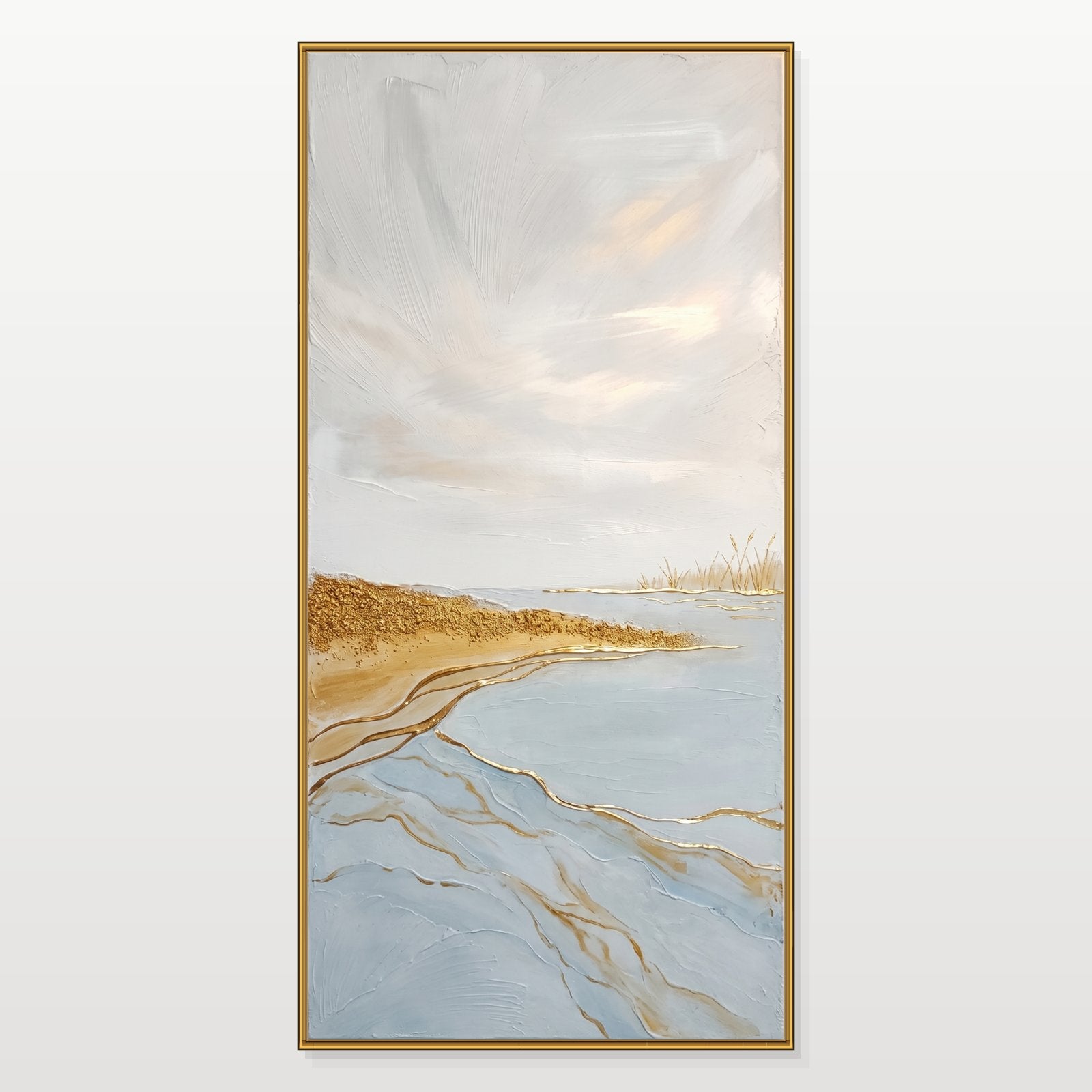 Minimalist Gold Abstract Painting On Linen Canvas For Living Room And Entryway Decor