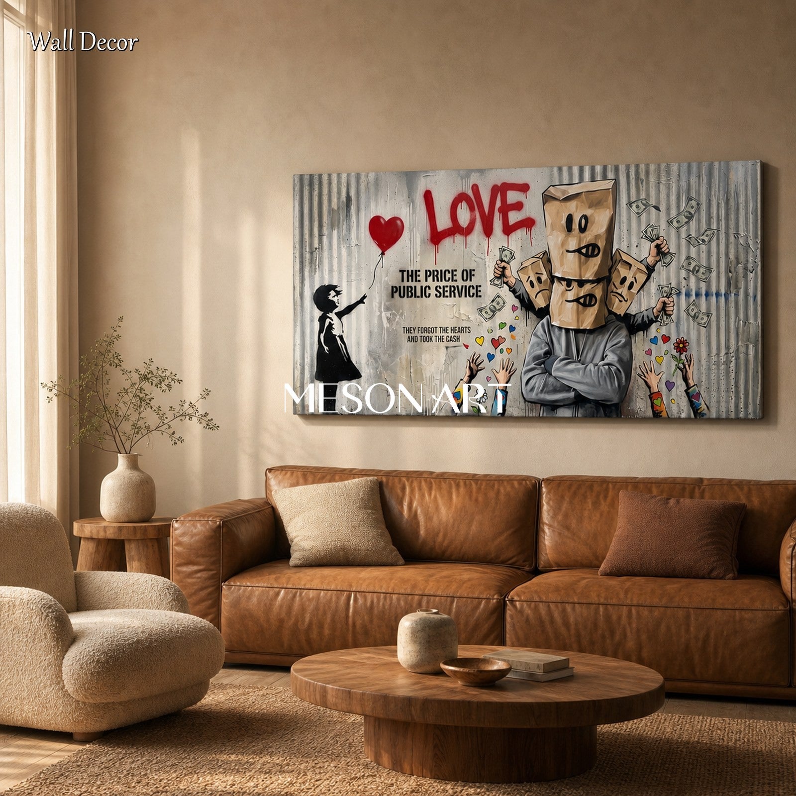 Black And Red Graffiti Painting Large Banksy Style Original Artist Hand Painted Panoramic Wall Art For Living Room By Mesonart