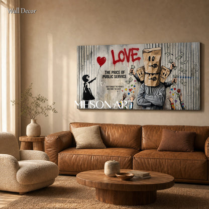Black And Red Graffiti Painting Large Banksy Style Original Artist Hand Painted Panoramic Wall Art For Living Room By Mesonart