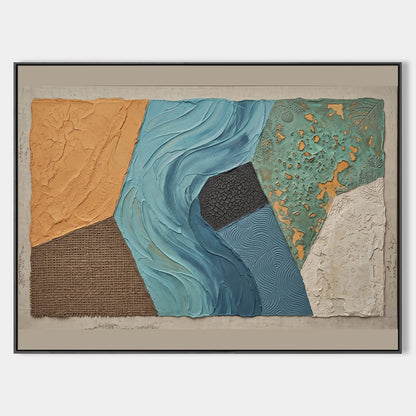 Weathered Texture Abstract Art With Plaster Relief For Modern Living Room Decor