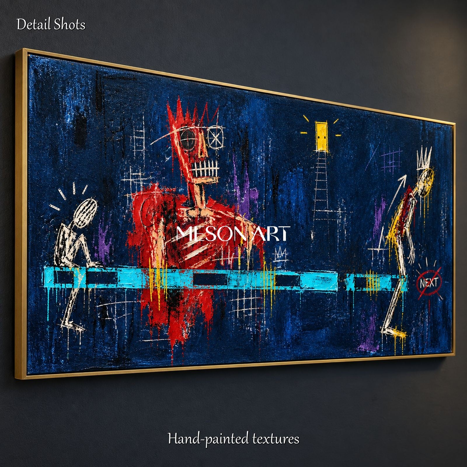 Blue And Red Graffiti Abstract Painting Panoramic Wall Art For
