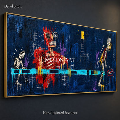 Blue And Red Graffiti Abstract Painting Panoramic Wall Art For Living Room By Mesonart