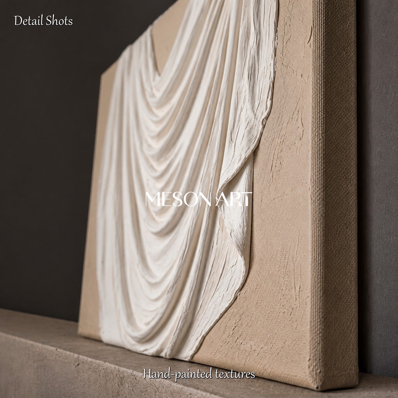 Beige And White Sculptural 3D Textured Wall Art Square Organic Modern Canvas Painting By Mesonart