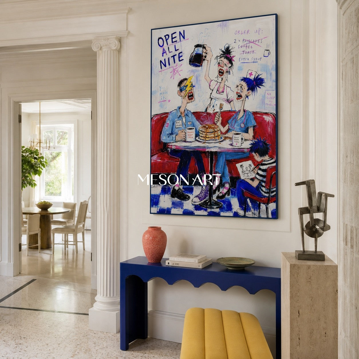Blue And Red Graffiti Figurative Cartoon Art Rectangular Wall Decor For Living Room By Mesonart