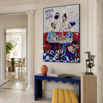 Blue And Red Graffiti Figurative Cartoon Art Rectangular Wall Decor For Living Room By Mesonart