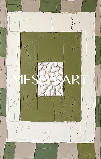 Green And White Abstract Triptych With Textured Relief For Modern Living Room Decor