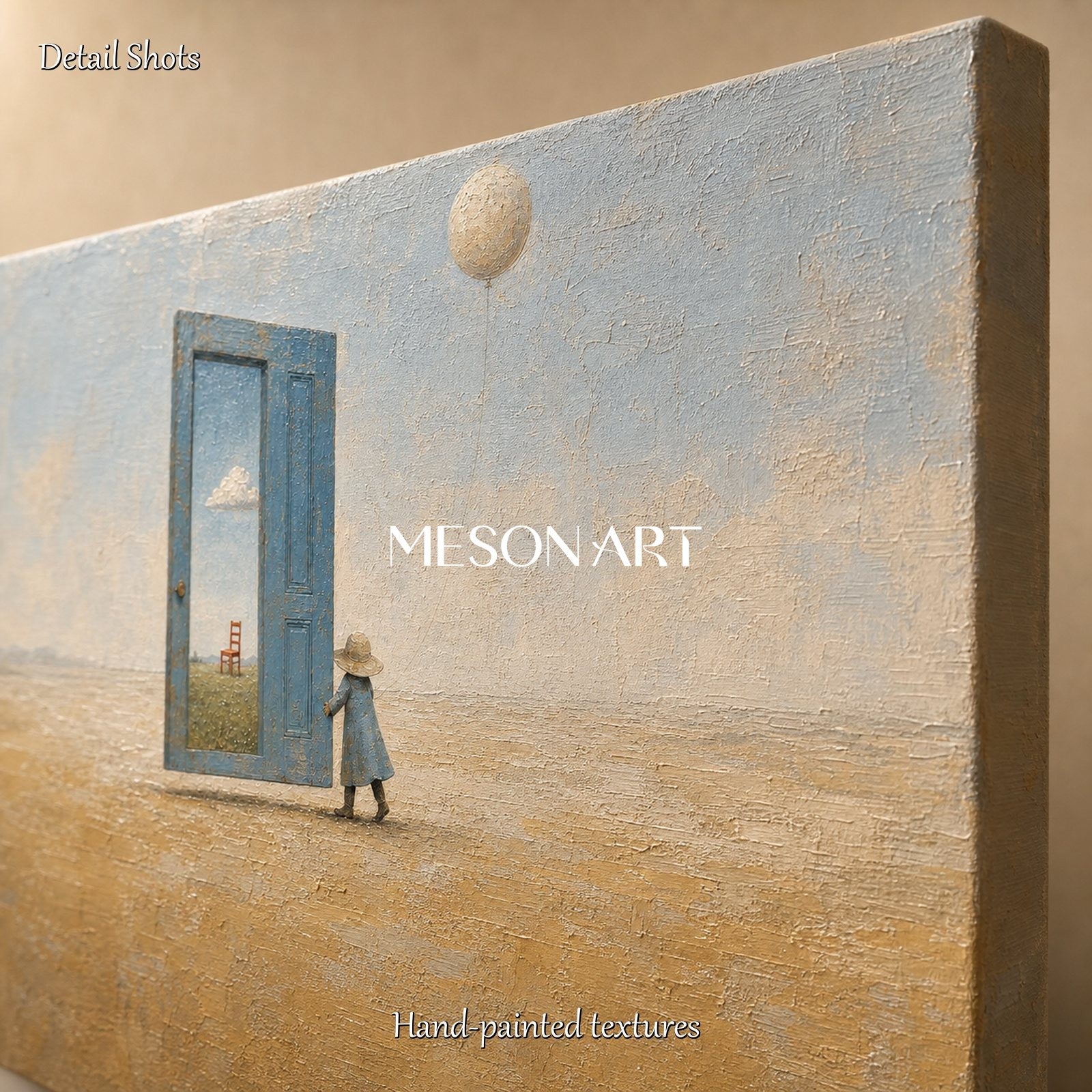 Surrealist Art Painting With Door And Figures For Living Room Decor