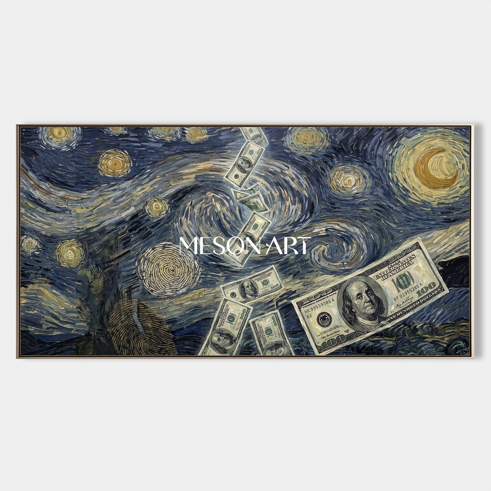 Blue And Gold Surrealist Art Van Gogh Style Panoramic Wall Decor For Living Room By Mesonart