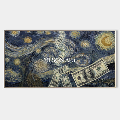 Blue And Gold Surrealist Art Van Gogh Style Panoramic Wall Decor For Living Room By Mesonart