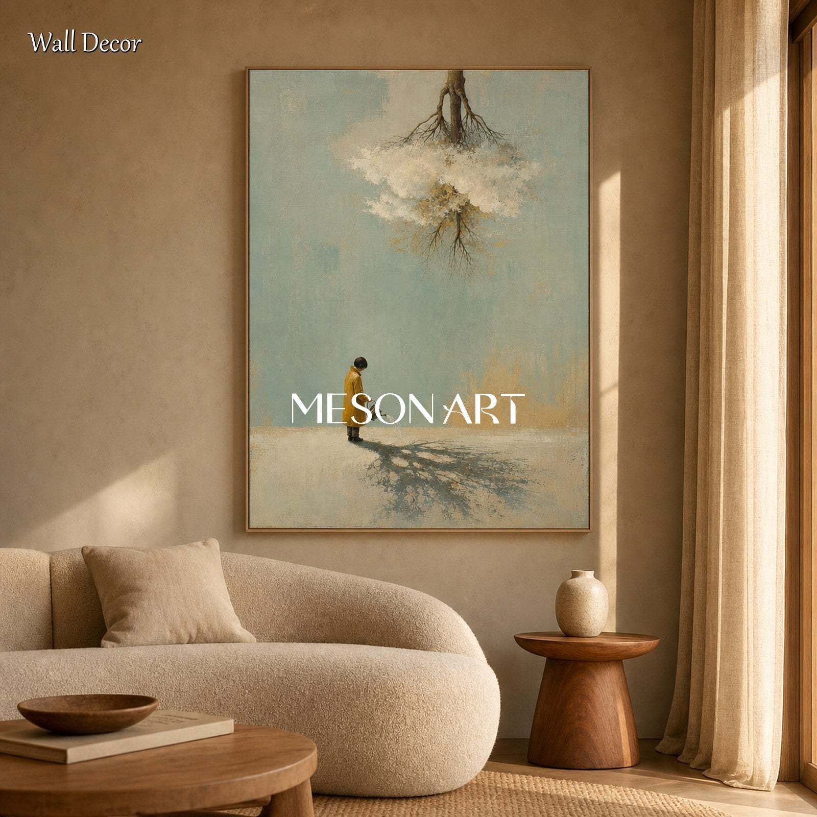 Minimalist Surreal Oil Painting With Inverted Tree For Modern Living Room Or Executive Office Decor