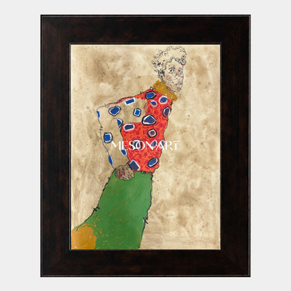 Red And Gold Expressionist Portrait Painting Modern Art Rectangular Wall Decor For Living Room By Mesonart