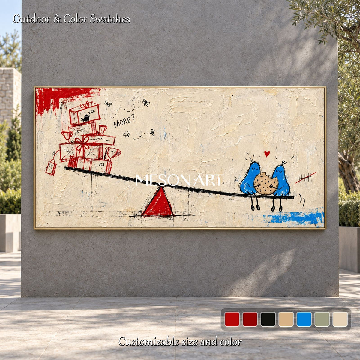 Red And Beige Modern Pop Abstract Painting Original Artist Street Art Panoramic Wall Canvas By Mesonart