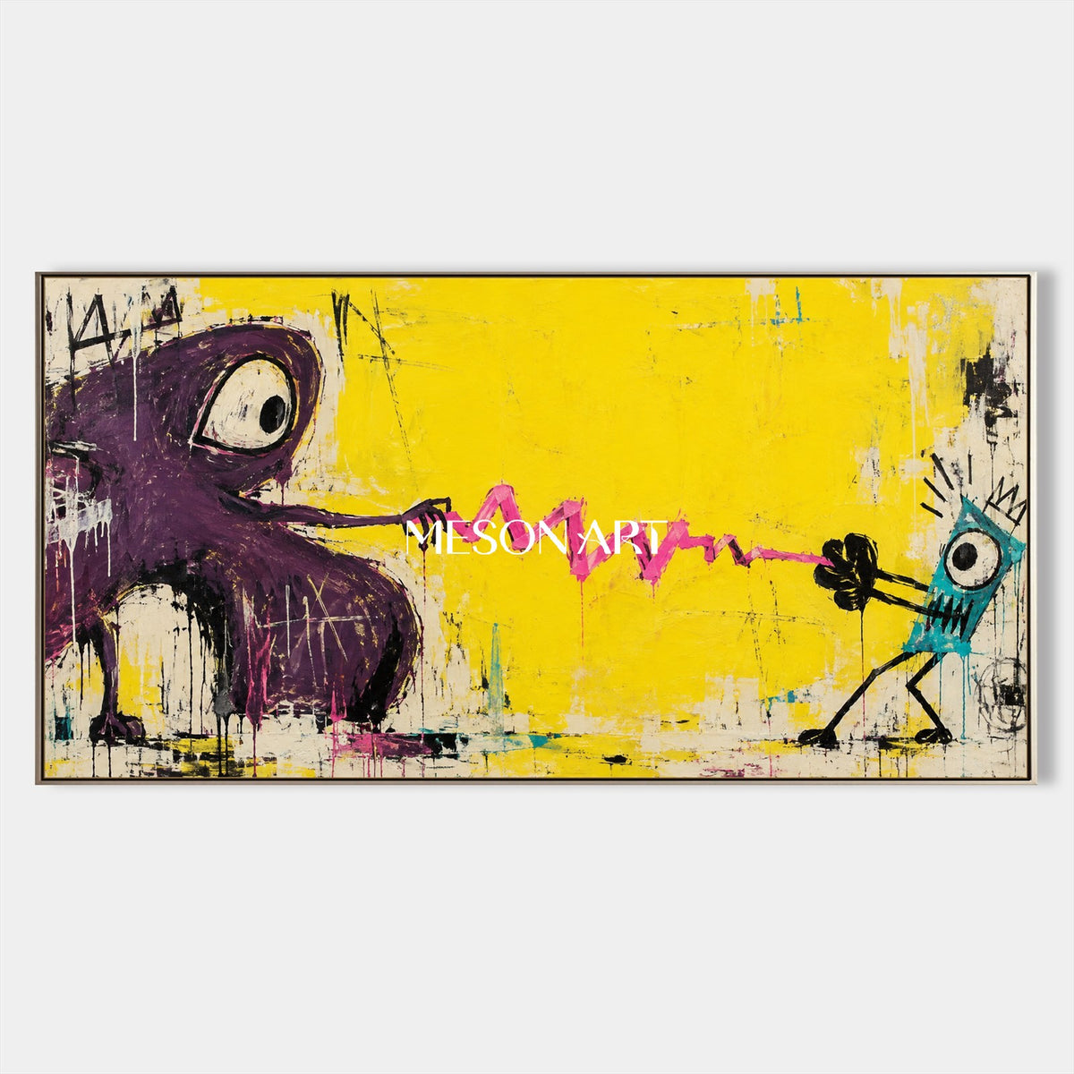 Yellow And Black Abstract Graffiti Pop Art Painting Panoramic Wall Decor By Mesonart