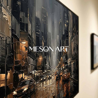 Abstract City Street Painting With Plaster Texture For Industrial Loft Living Room