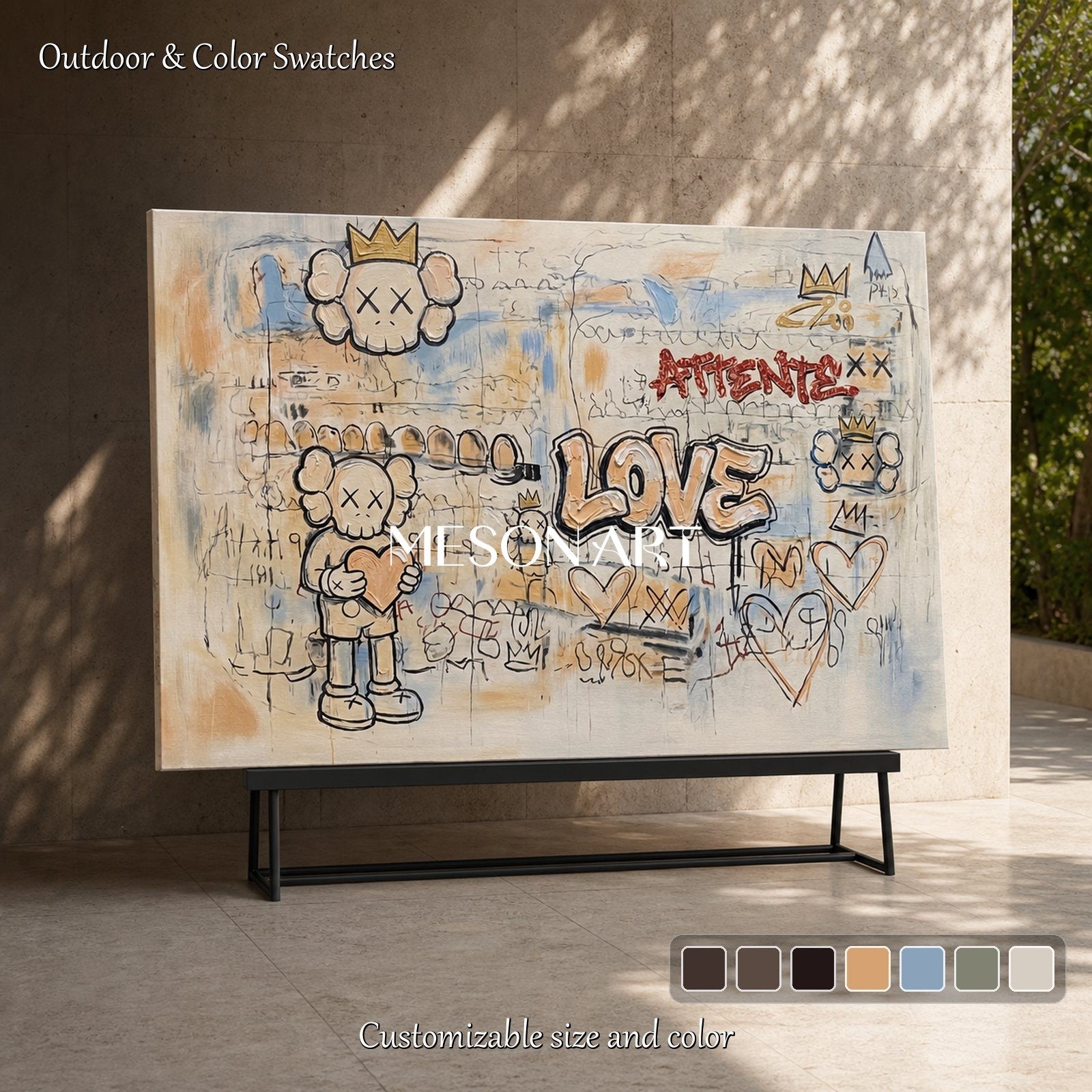 Abstract Pop Graffiti Wall Art With Gold Accents For Modern Living Room Decor